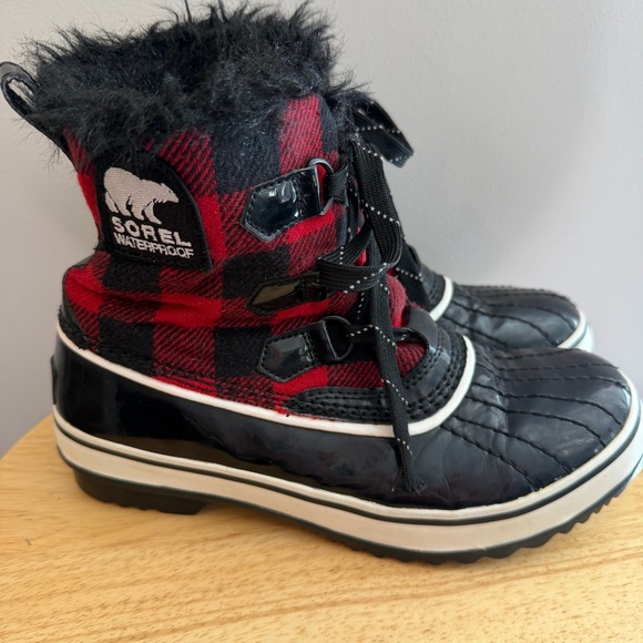 SOREL Black & Red Plaid Ankle Winter Snow Boots Women’s 7.5 Torino Waterproof - Picture 6 of 13